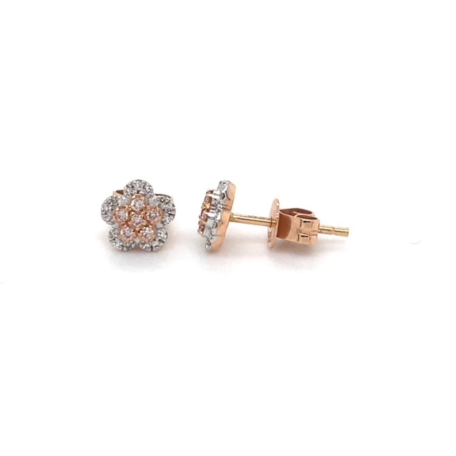 Flower pink diamond stud earrings